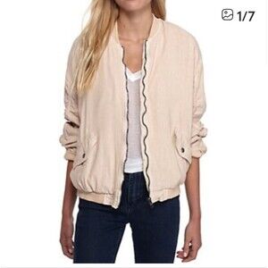 Free People Linen Women's Bomber Jacket Ruched Light Pink M